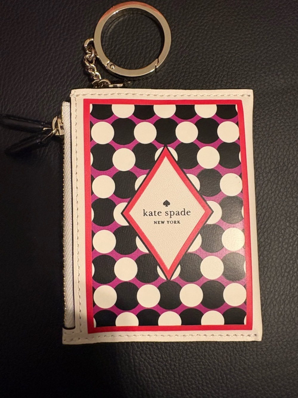 kate spade Polka Dot Card Holder Key Ring - White, Black, Pink